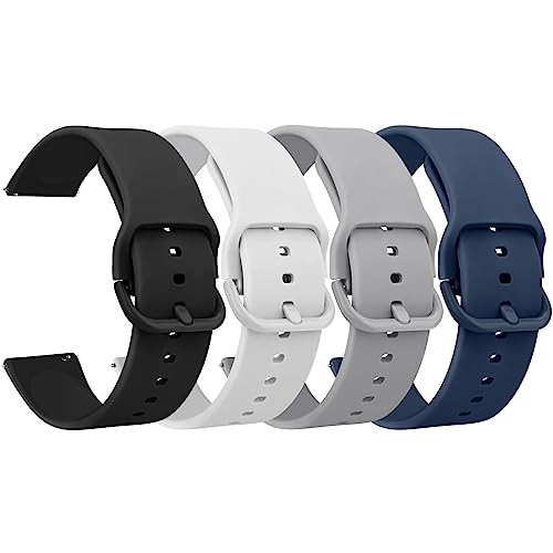 4 Pack Watch Bands, 20mm Quick Release Soft 22mm Black+White+Grey+Navy Blue