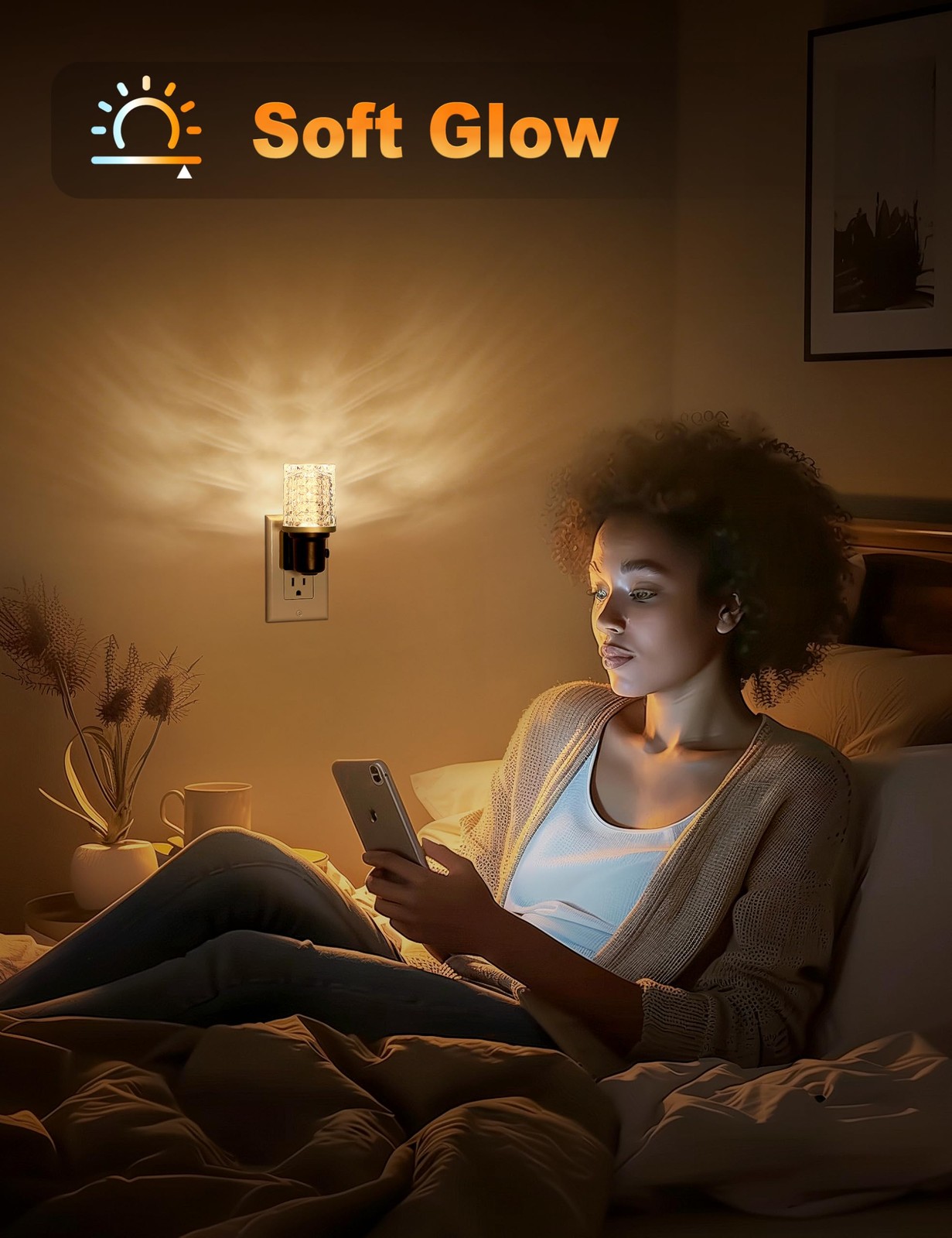 JandCase LED Night Light, Dimmable Lights Plug 1 Pack, Crystal - Warm