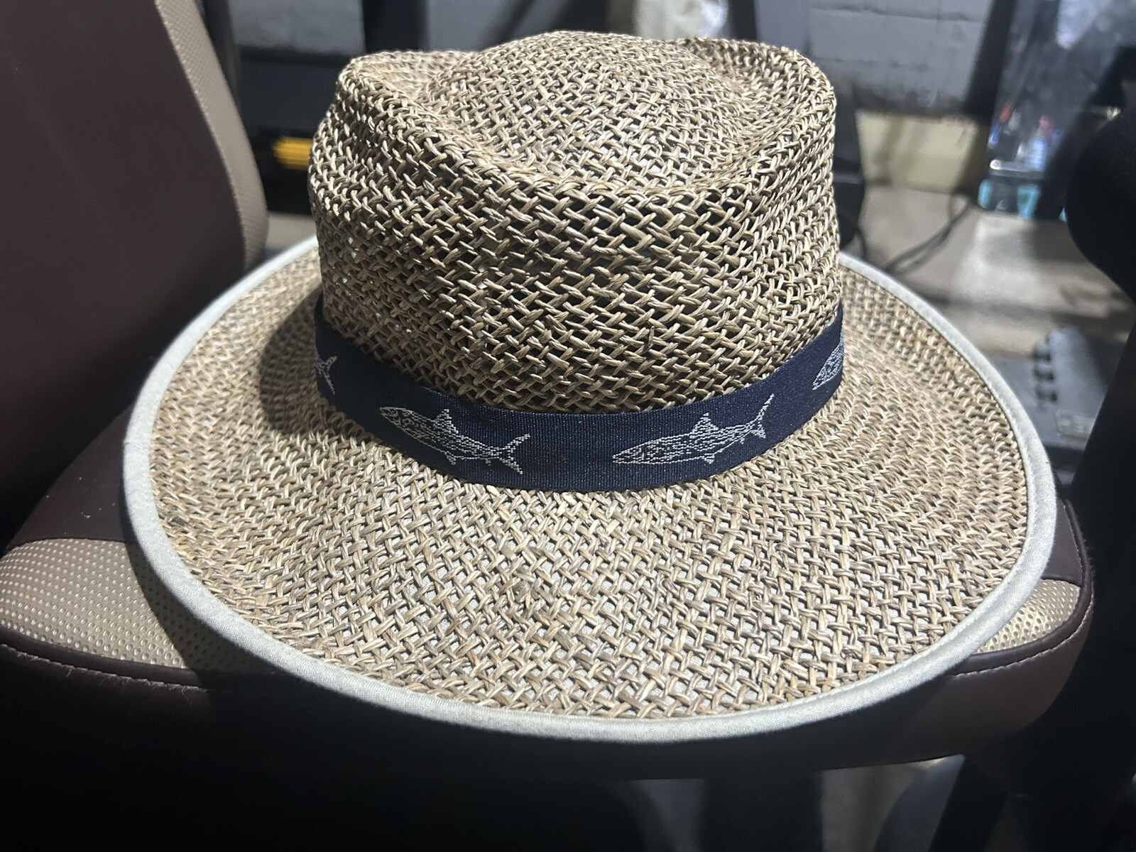 Vintage Columbia Straw Fishing Hat Seagrass  Unisex Panama Boonie Sun Hat Small!