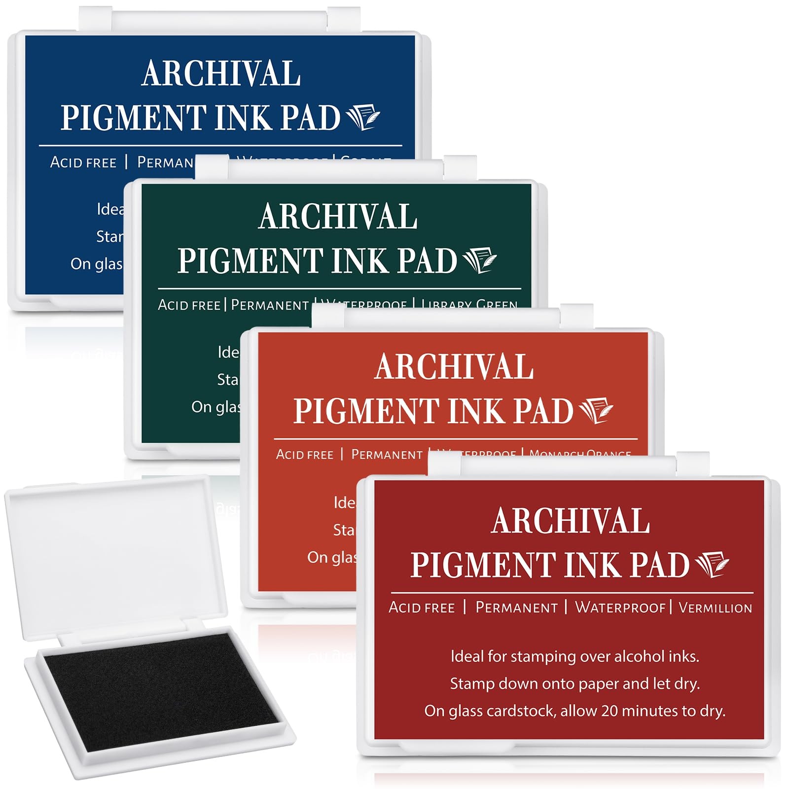 4 PCS Archival Pigment Waterproof Ink Pad Bright Colors Permanent Stamping