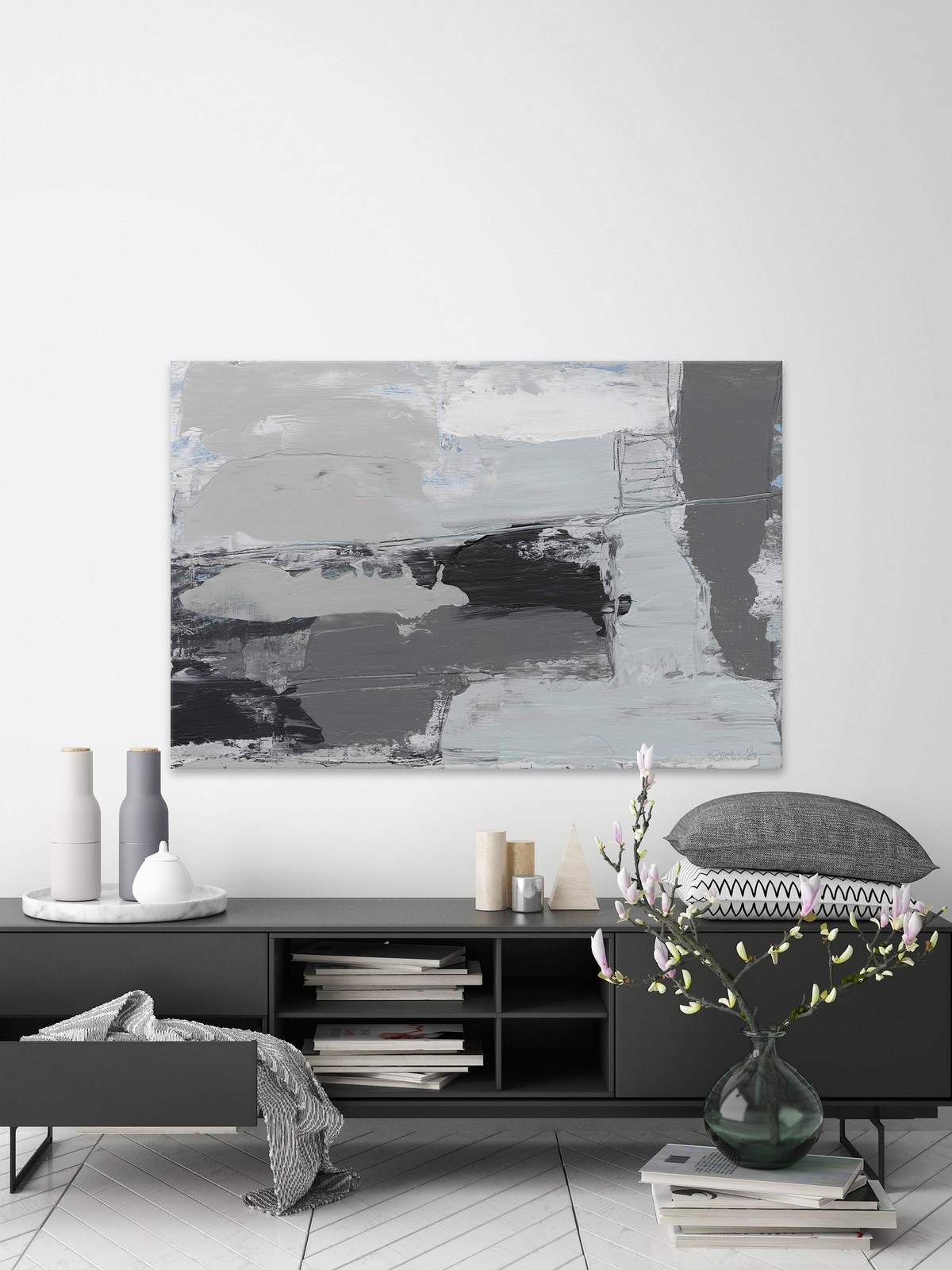 Marmont Hill Grey Horizon Painting Print on Wrapped Canvas 45x30
