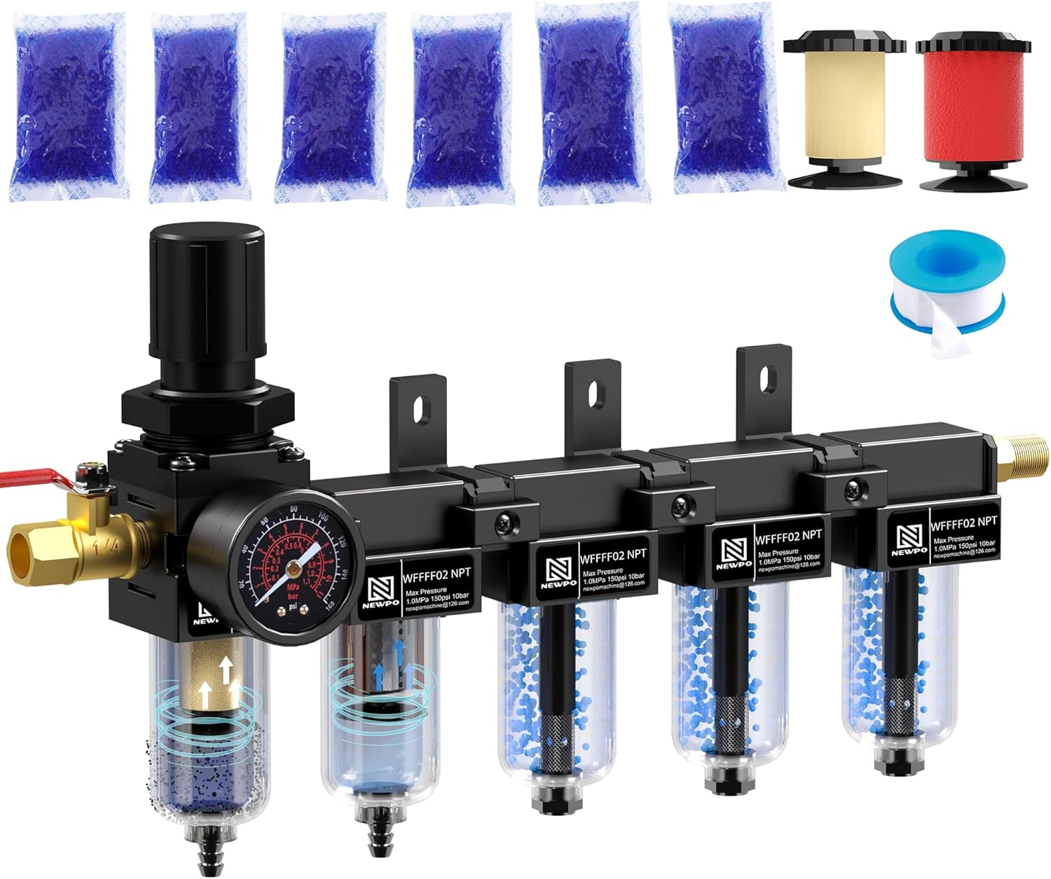 1/4'' NPT 5 Stage Air Dryer for Compressor,Air Compressor Water Separator System
