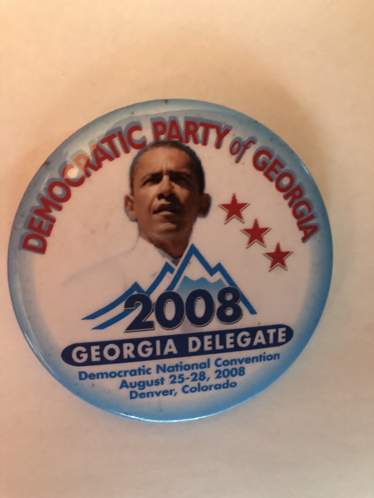 Democratic Party of Georgia Barack Obama Georgia Delegate DNC 3” pinback button