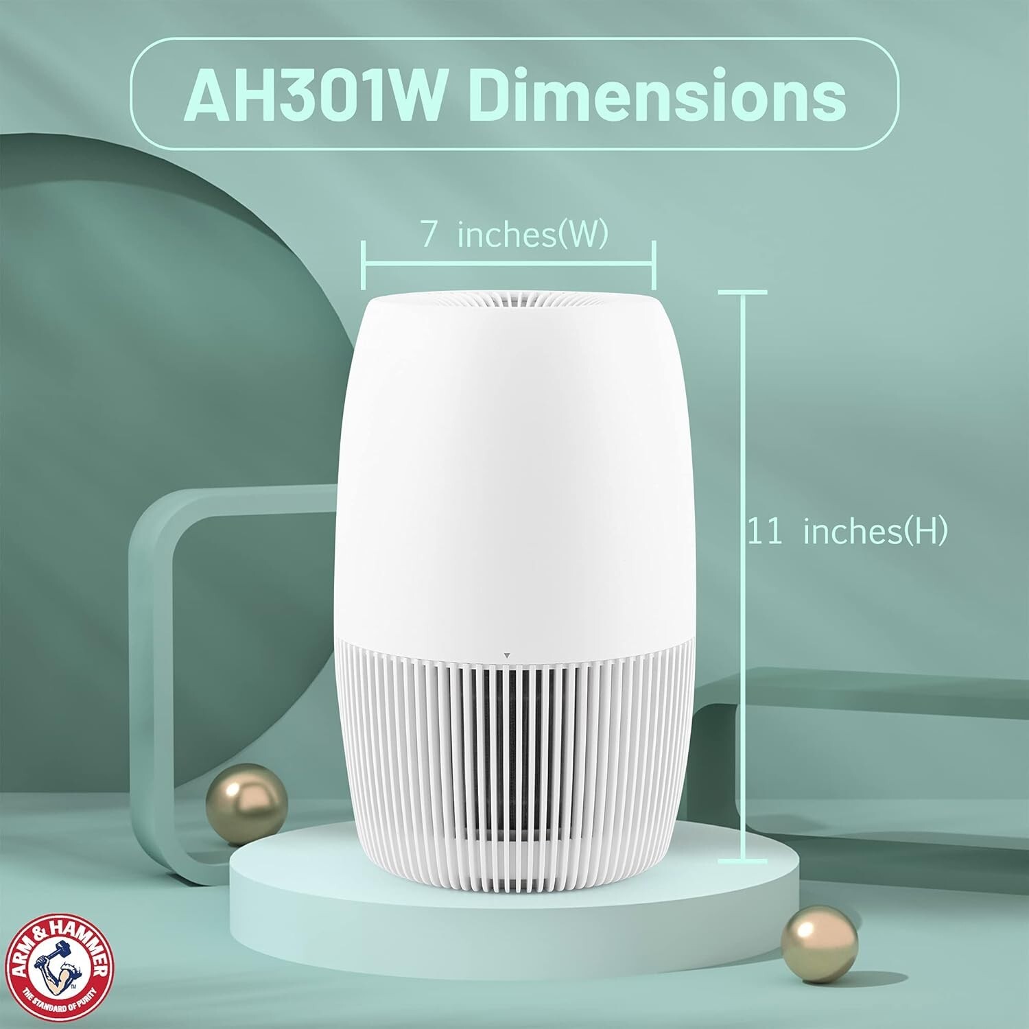 Arm & Hammer, AH301W HEPA Desktop Air Purifier for Home Office, Pearl White