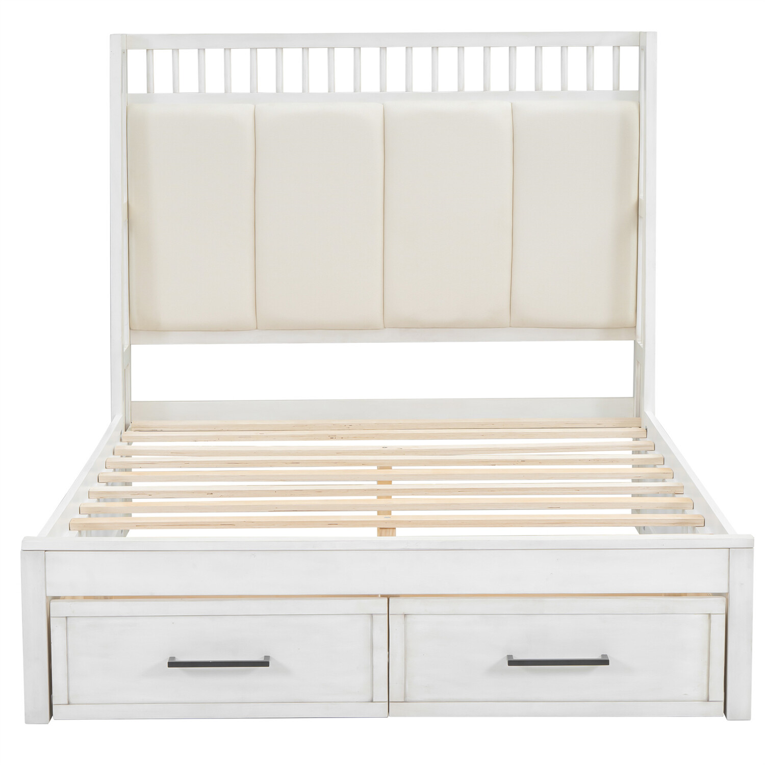 Full/Queen Size Bed Frame Upholstered Platform Bed Frame with 2 Drawers White