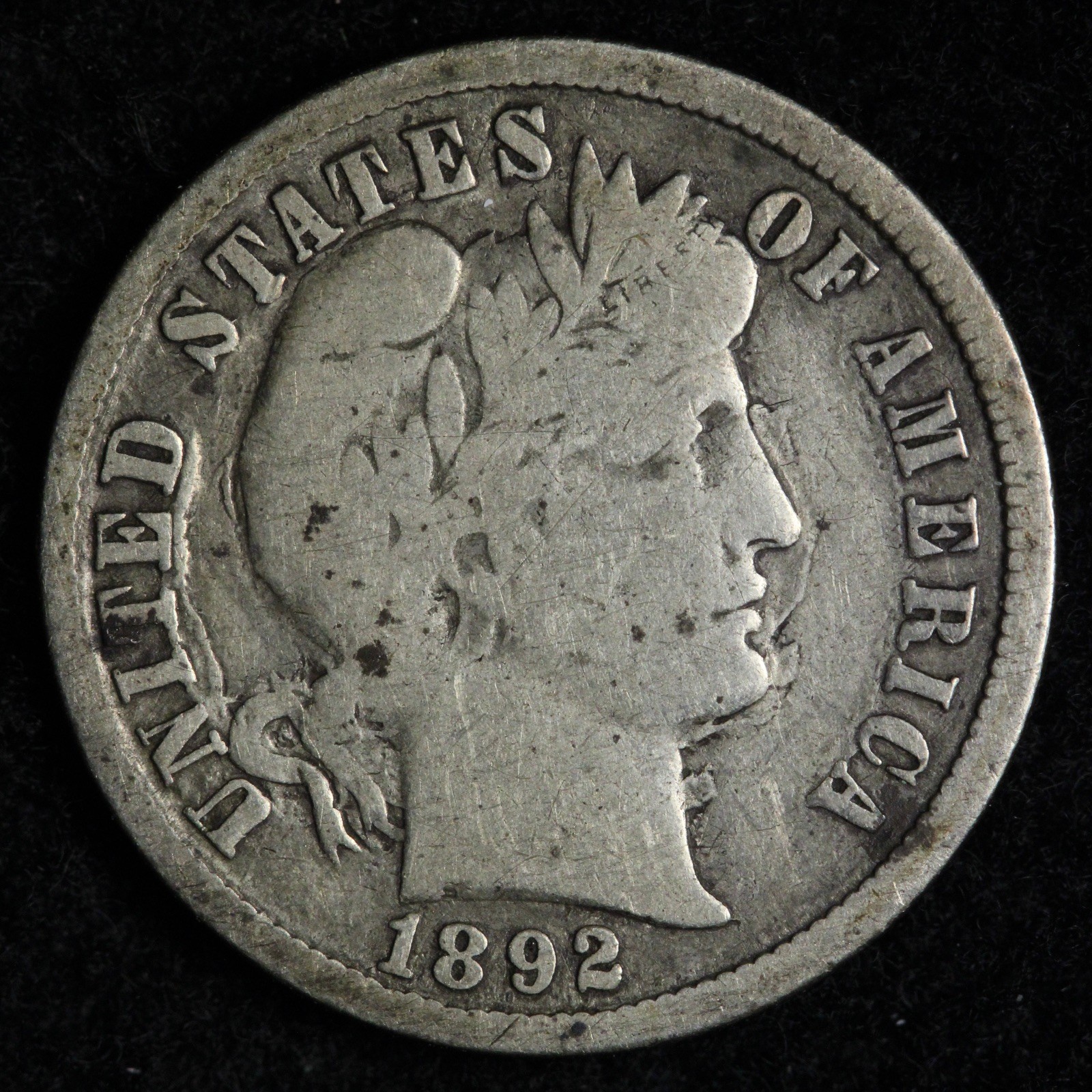 1892-O Barber Silver Dime FINE - MAJOR Die Clash! Very Cool Coin E293 KWCM