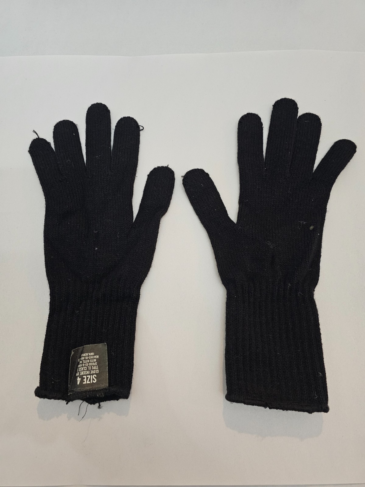 US Military Issue Black Glove Liners - Size 4 (Large) - Acrylic (No Wool)
