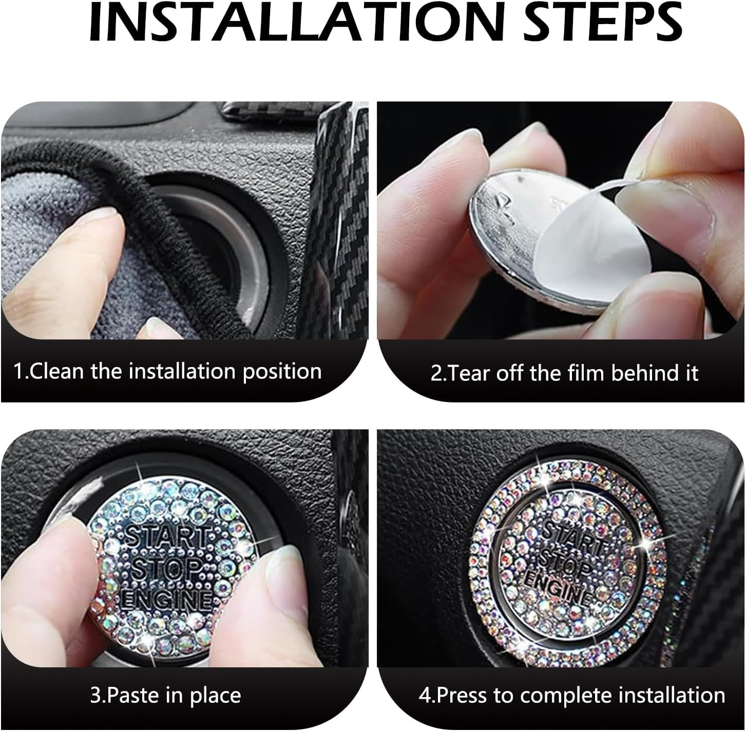 Bling Car Engine Start Button Cover, Sparkling Diamond Push Start Button Decorat