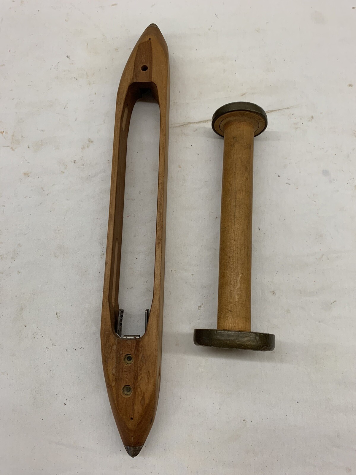 Vintage Lot Of Wood Weaver Flying Shuttle and 10” Twister Bobbin W/Steel Accents