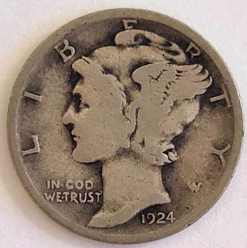 1924 P Mercury Silver Dime circulated Good G / Very Good VG