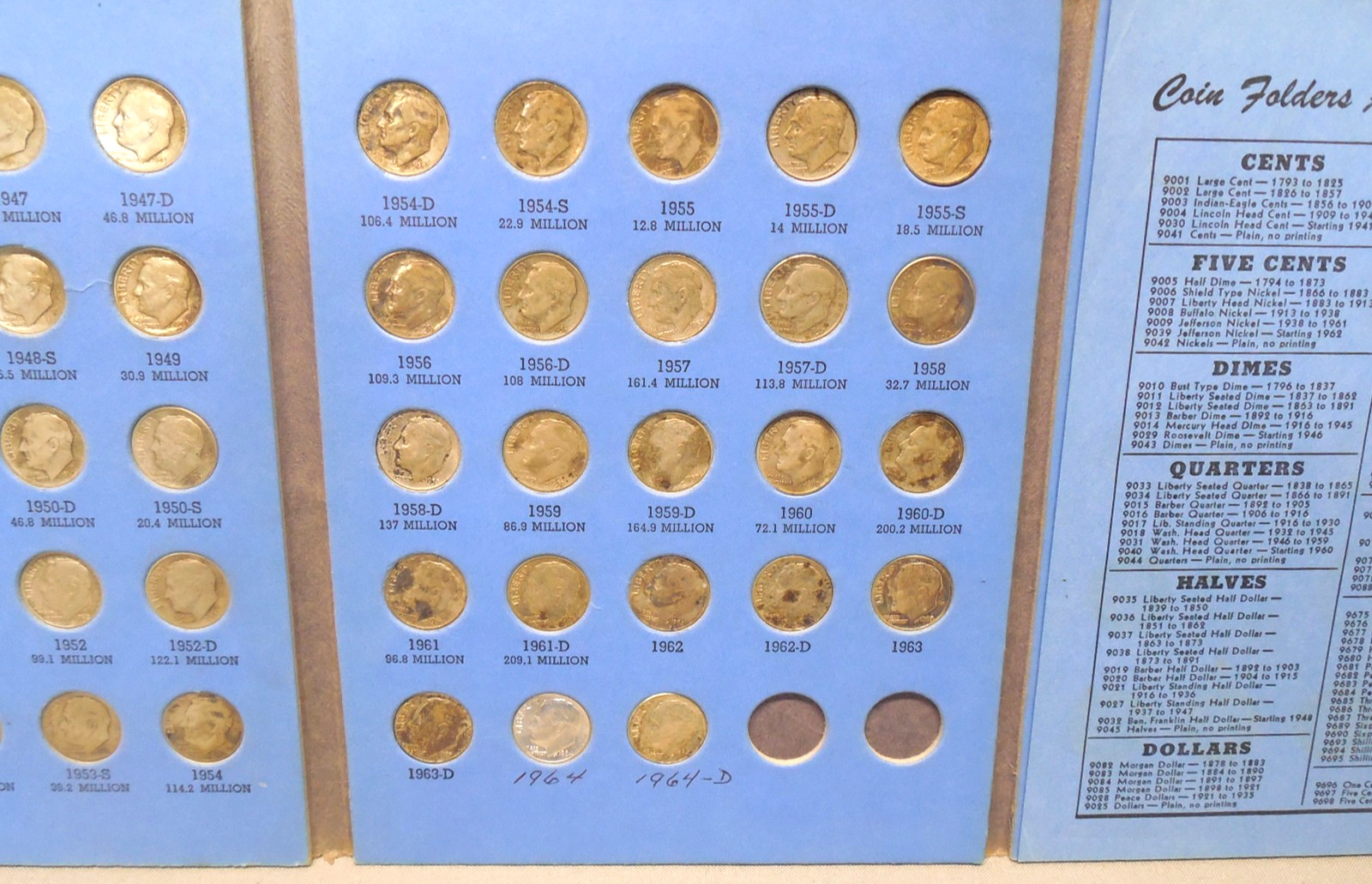Roosevelt Dime Complete Collection (48 coins) 90% Silver In Whitman Folder