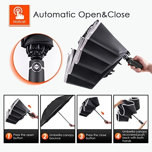 Large Windproof Inverted Umbrella - Compact Reverse Design, Teflon-Coated, Trave
