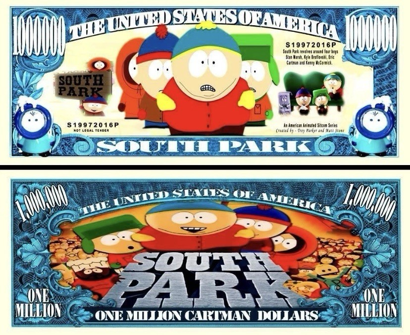 Pack of 25 South Park Characters Collectible Money Novelty 1 Million Dollar Bill