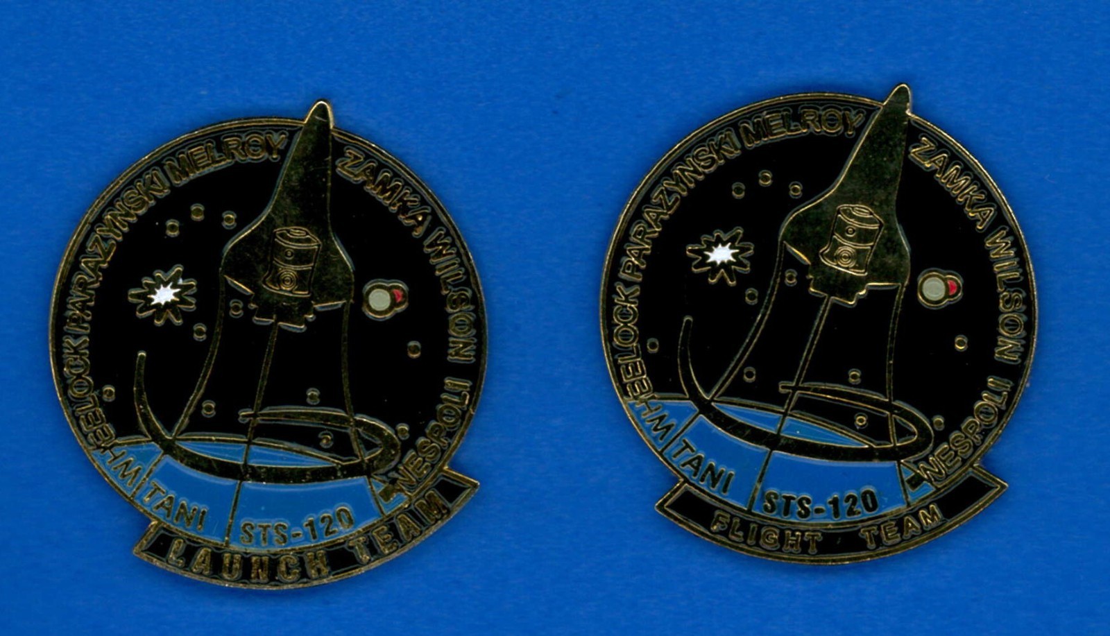 2 NASA pins - space shuttle - STS-120 - Launch Flight Team  Melroy Zamika Wilson