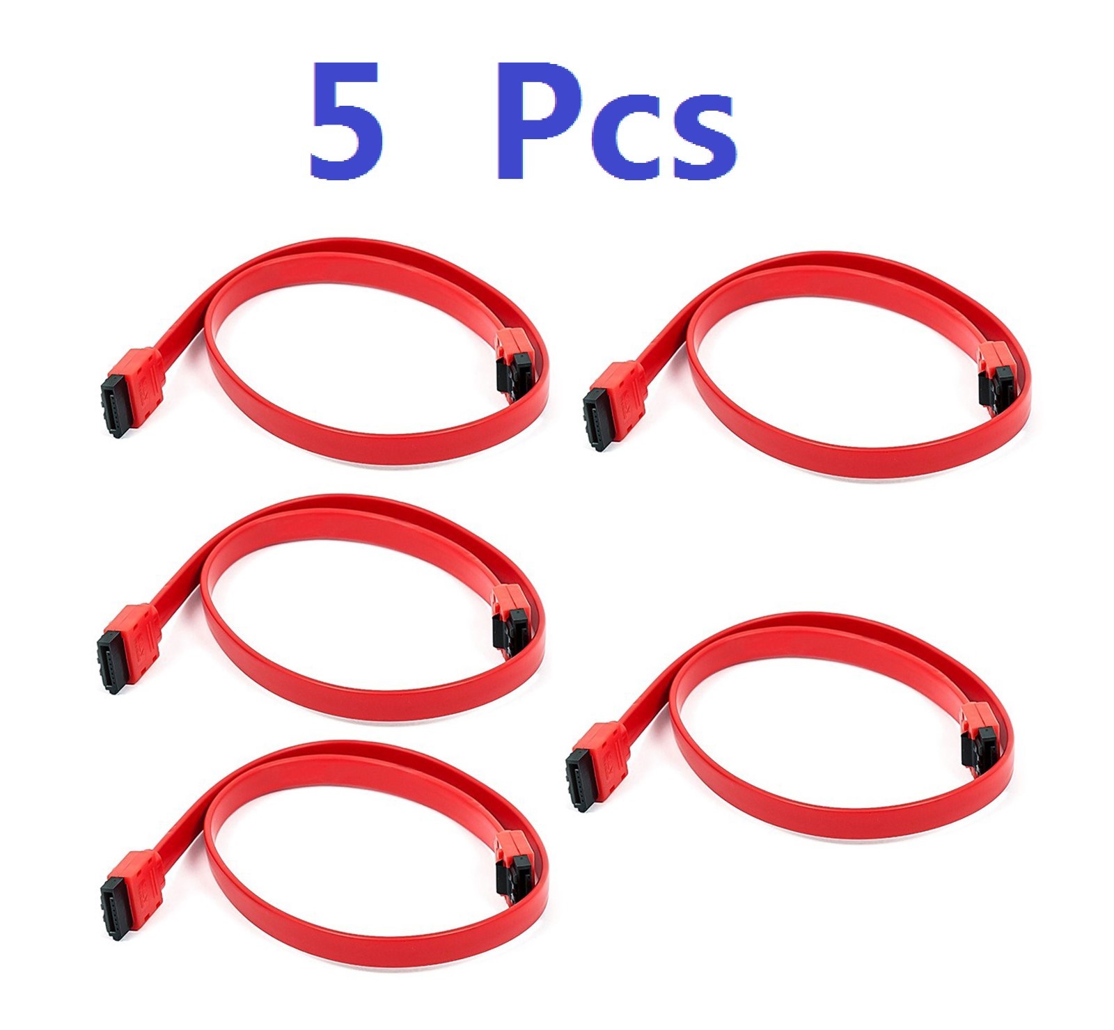 5-Pcs, 18-Inch SATA III 6.0 Gbps Cable with Locking Latch - Red