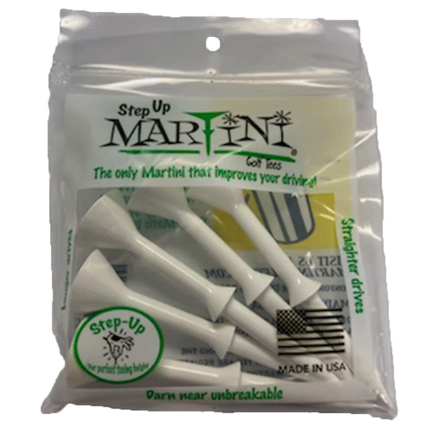 Martini Step-Up Golf Tees - Virtually Unbreakable - White, 3.25 inches