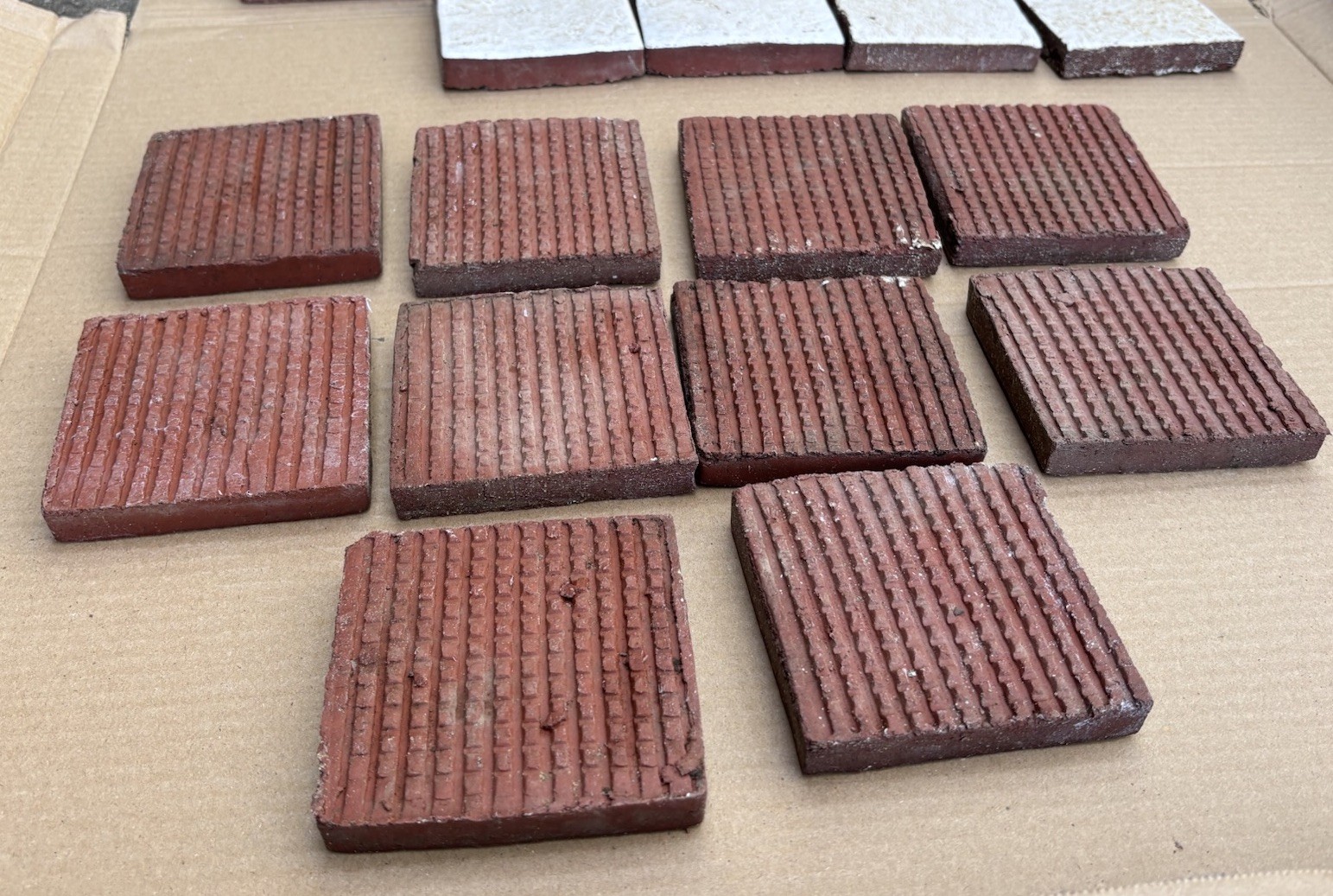 4 Vintage Hand Made Mottled Glazed Field Tile THICK 3 7/8"sq Set of 4 NOS #A