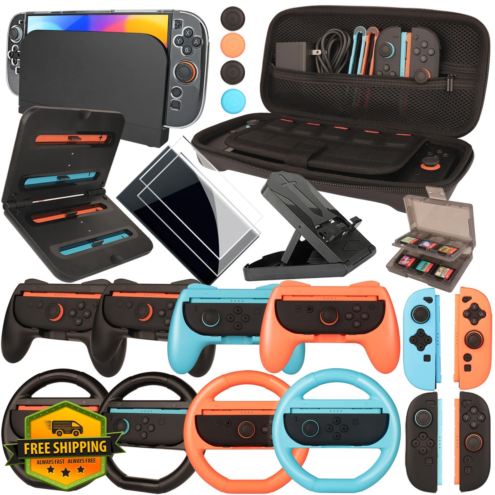 Switch 2 Accessories Family Bundle: Case, Charger, Steering Wheels, Dock Kit