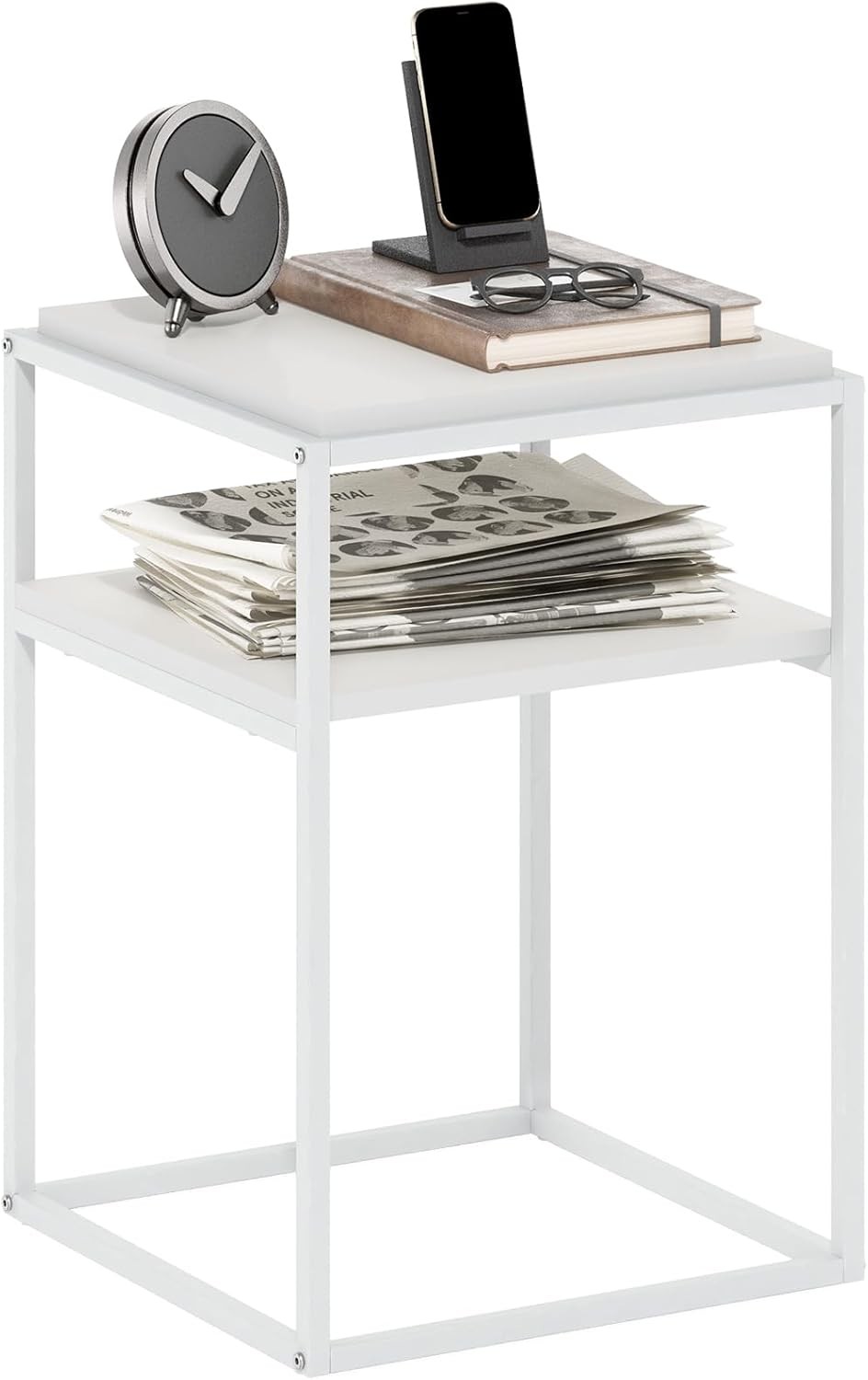 Moretti Side Table 2-Tier Stackable Metal Frame End Table W/ Open Shelf Night