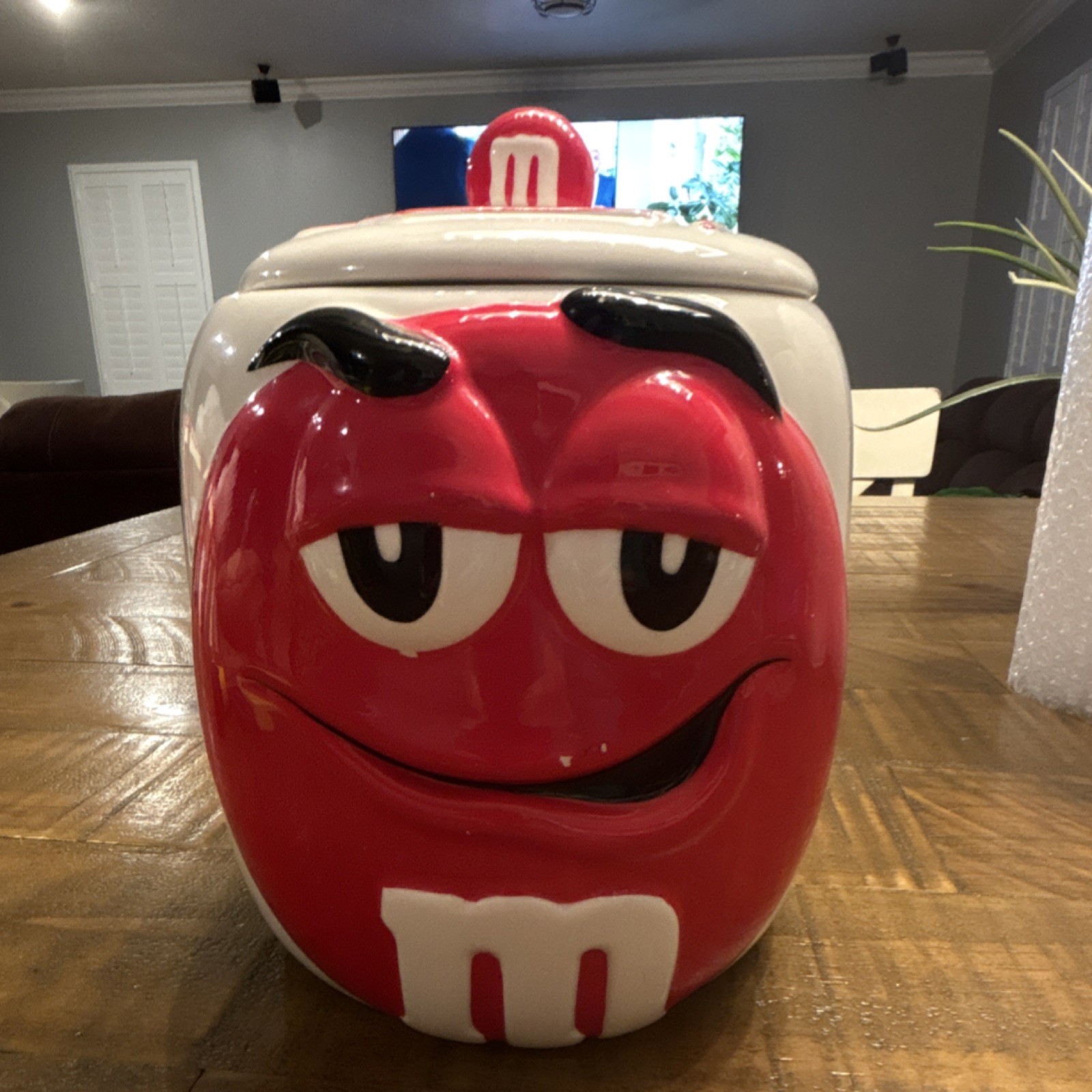 M&M's Red Character Ceramic Canister Red White Black Original 2003