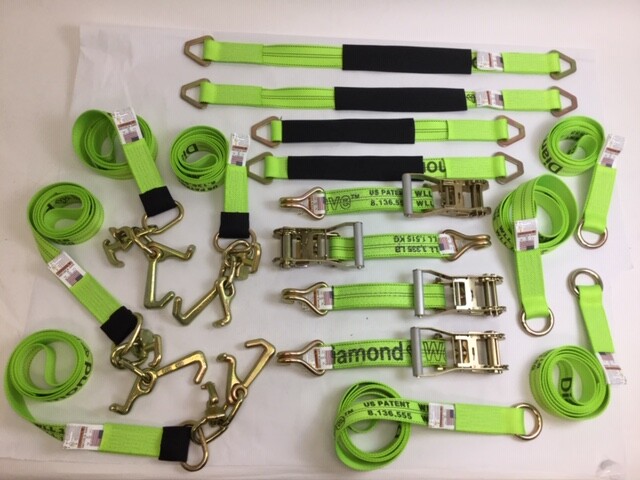 16 Piece Car Tie Down Kit Rollback / Flatbed Car Tie-Down HiViz Diamond Weave