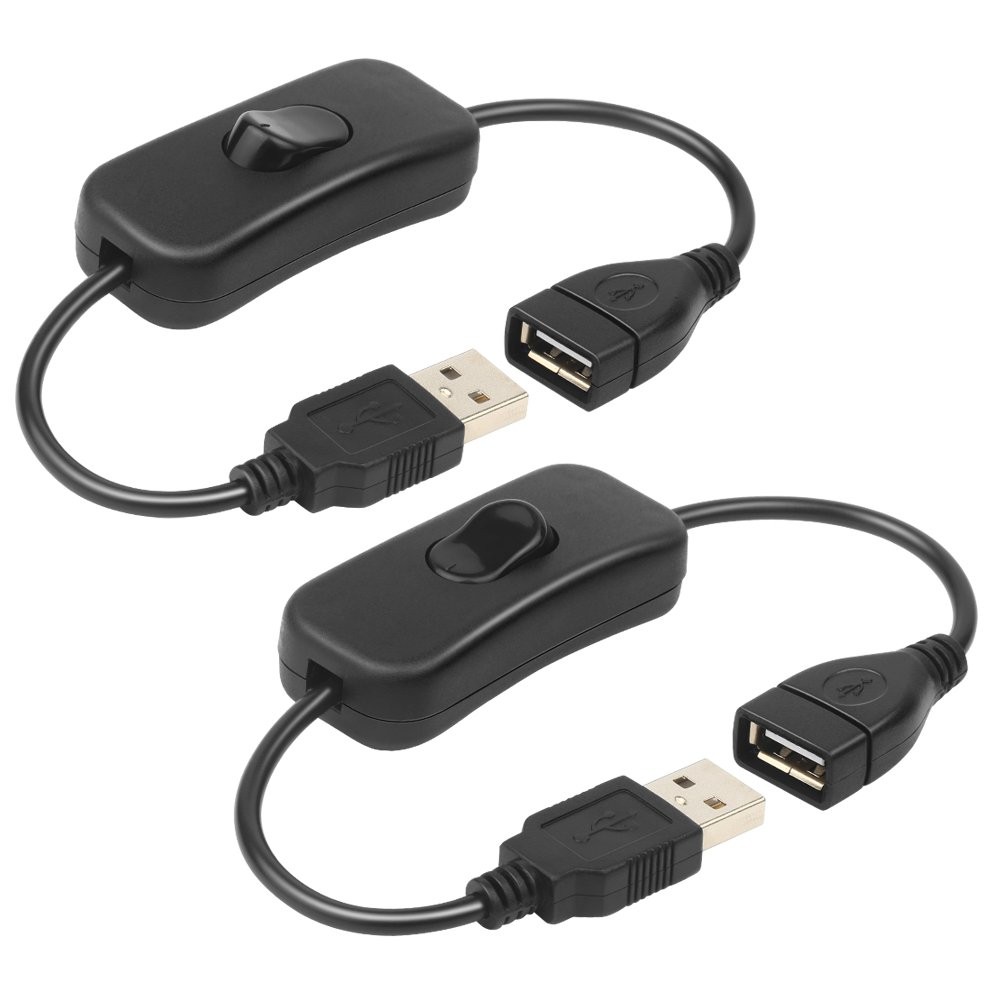 ELECTOP 2 Pack Male to Female USB Cable with On/Off Switch, 11 inches, Black