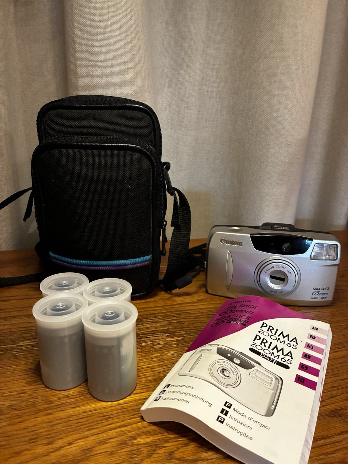 Canon Sure Shot 65 Zoom Date 35mm Film Camera Bundle w/ Case, Manual & 4 Film