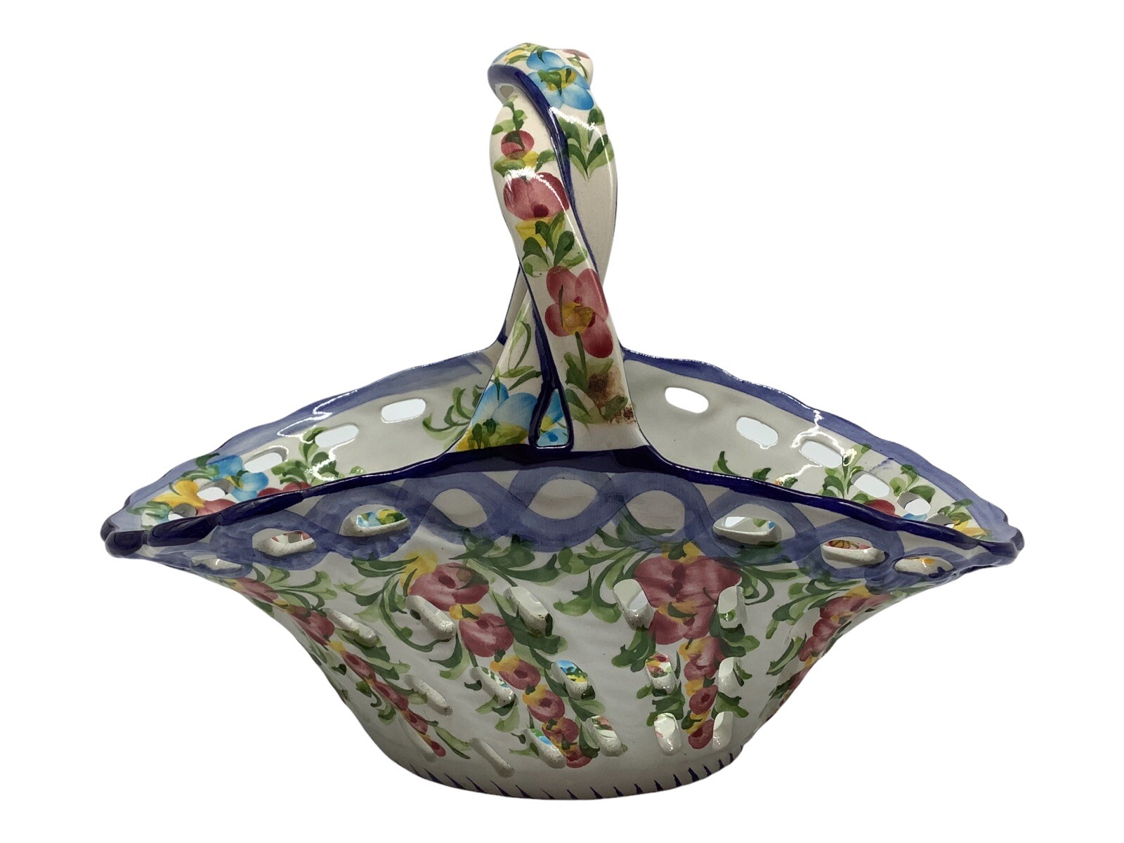 Andrea by Sadek Floral Porcelain Basket, Made in Portugal Home Decor Collectible