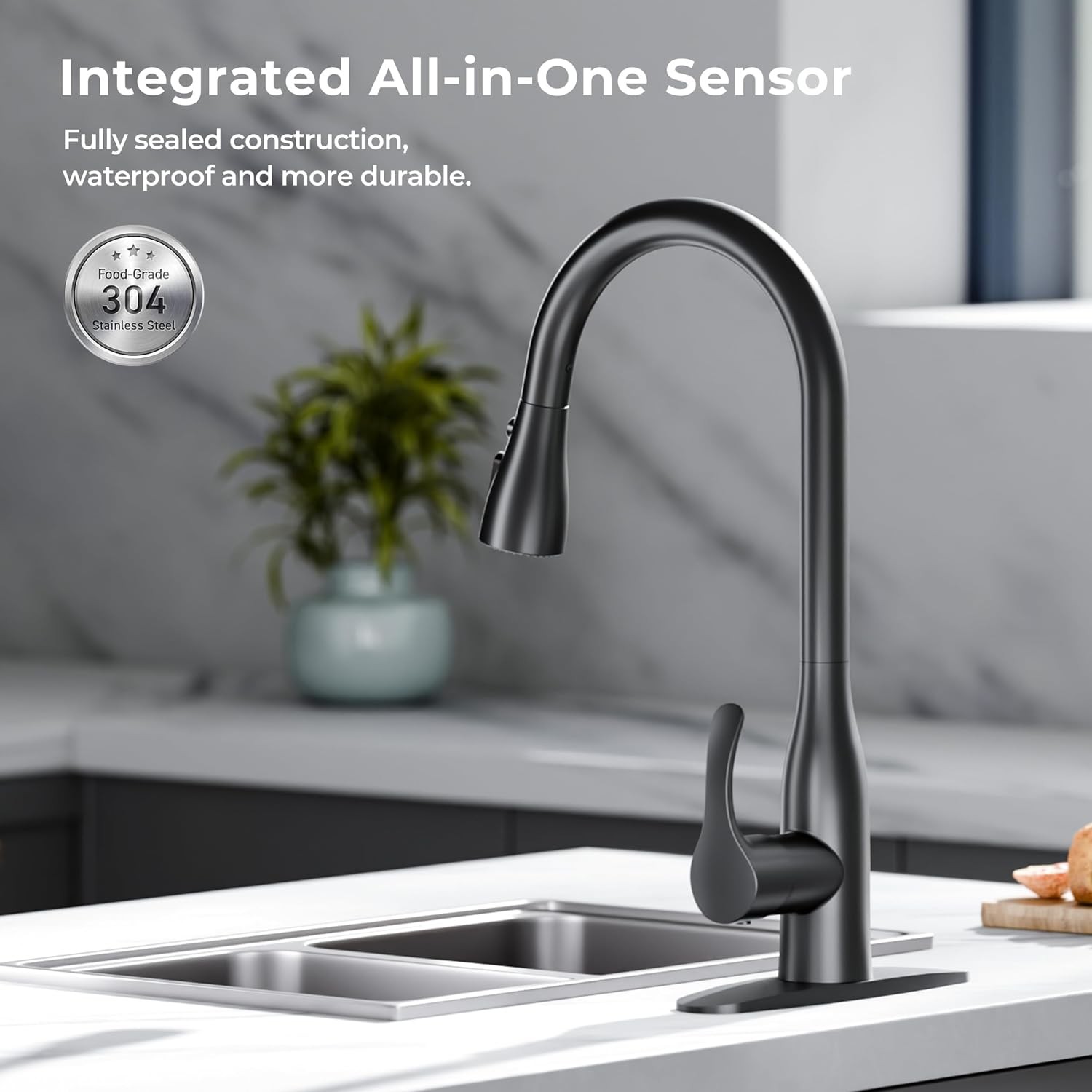 Touchless Kitchen Faucet with Dual Sensors Pull Down Sprayer Water Saving Matte