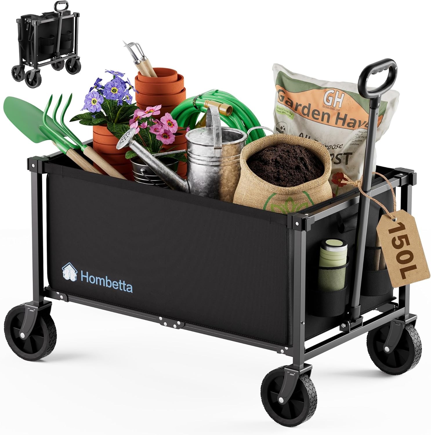 Collapsible Wagon Cart with Wheels, Lightweight Foldable Utility Cart,