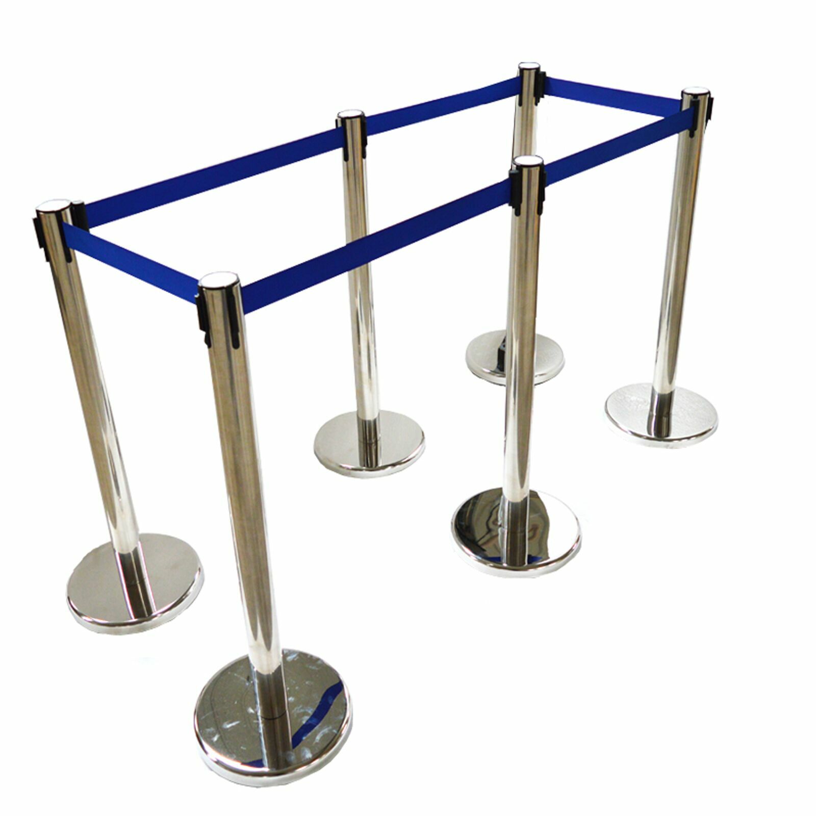 6Pcs Stanchion Posts Queue Pole Retractable Belt Crowd Control Blue Belt Barrier