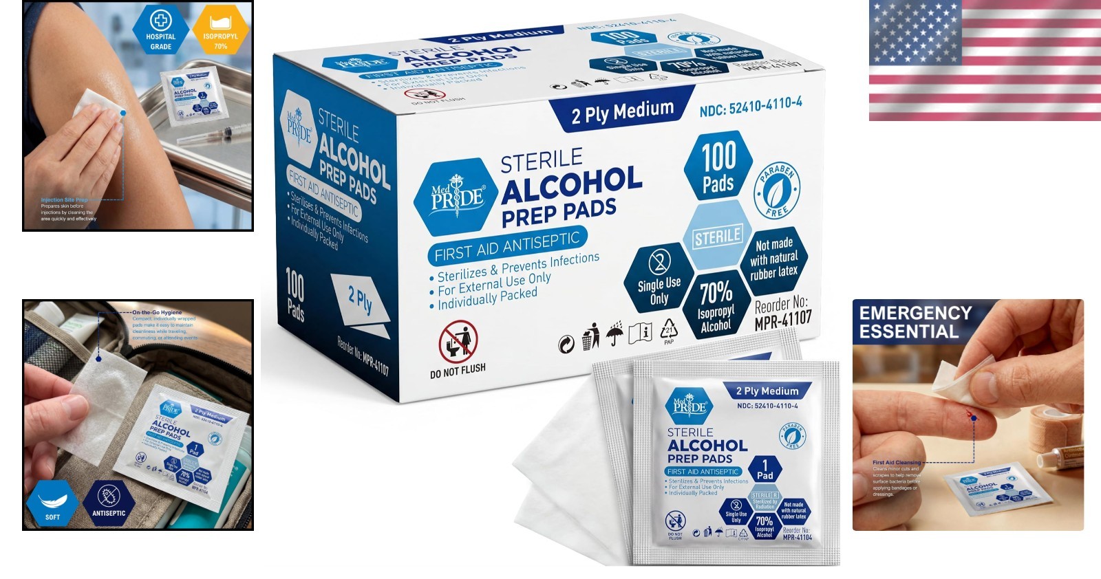 Individually Wrapped Sterile Alcohol Prep Pads - Perfect for First Aid Needs