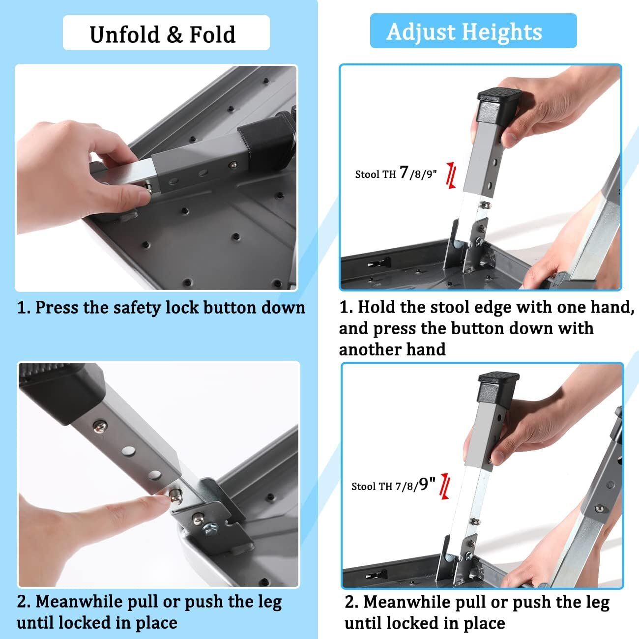 3 Levels Adjustable Folding Step Stools For Adults, Sturdy Metal Rv Step Stool,