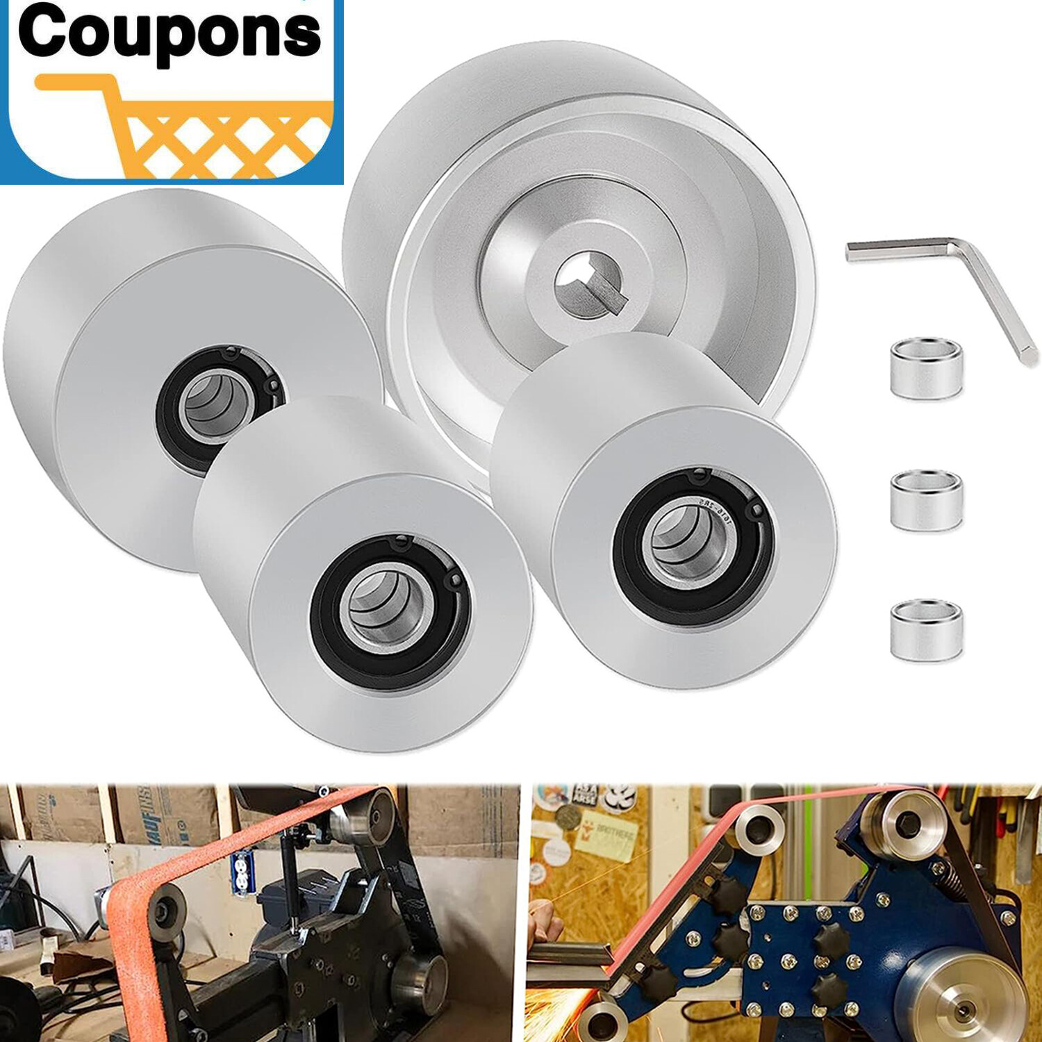 Belt Grinder wheel set knife grinder 4" Drive shaft, 3" tracking, 2" Idler