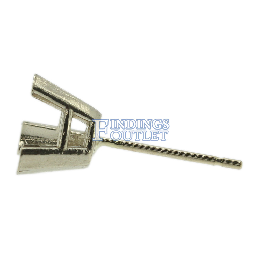 14k White Gold V-End Trillion Stud Earring Mounting Setting Push Back Post