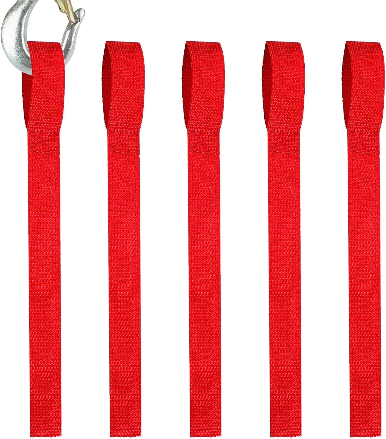 5 Piece Winch Hook Pull Straps 11'' Long Nylon Winch Strap 1 '' Wide Red