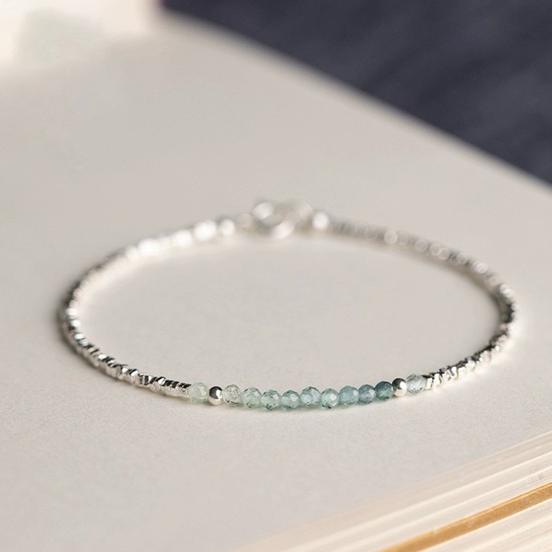 Dainty Aquamarine Silver Chip Healing Reiki Purple Crystal Minimalist Bracelet