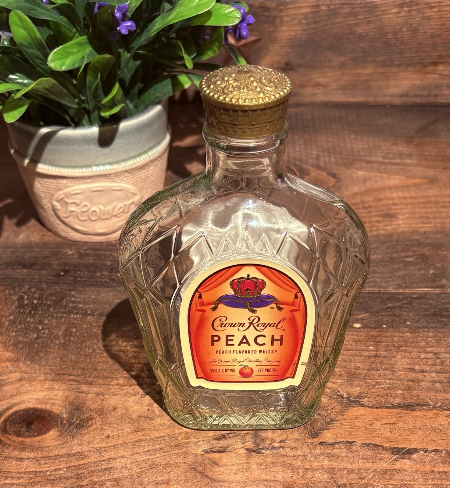 Crown Royal Peach Flavored Whiskey 375ml EMPTY Glass Bottle with Lid UNRINSED