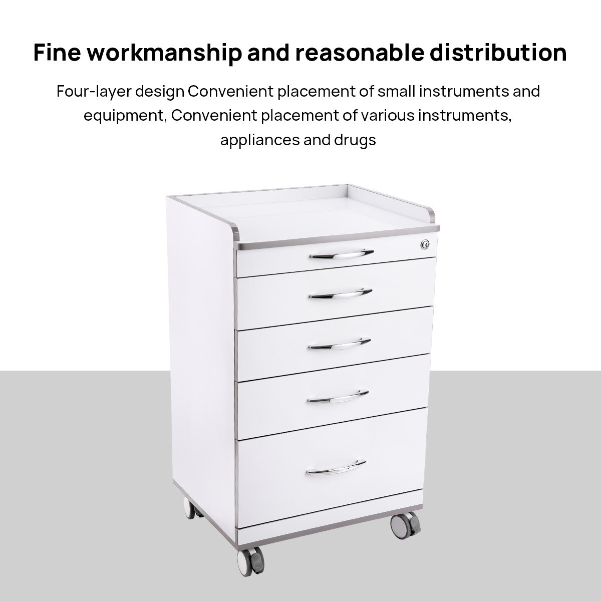 Dental Trolley Mobile Medical Tool Cart Storage Cabinet with Socket 4 Drawers
