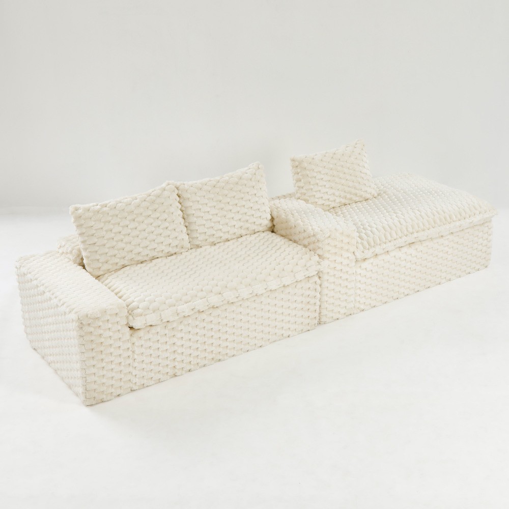 White Turtle Velvet Sofa w/ Chaise Lounge - Modular L-Shape or Straight