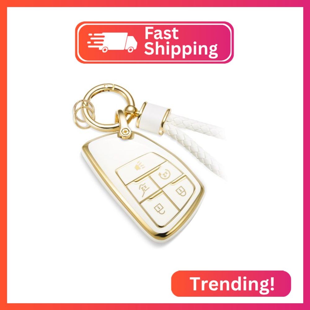 CTRINEWS for Buick Key Fob Cover with Metal Braided Rope Keychain, Upgraded Soft