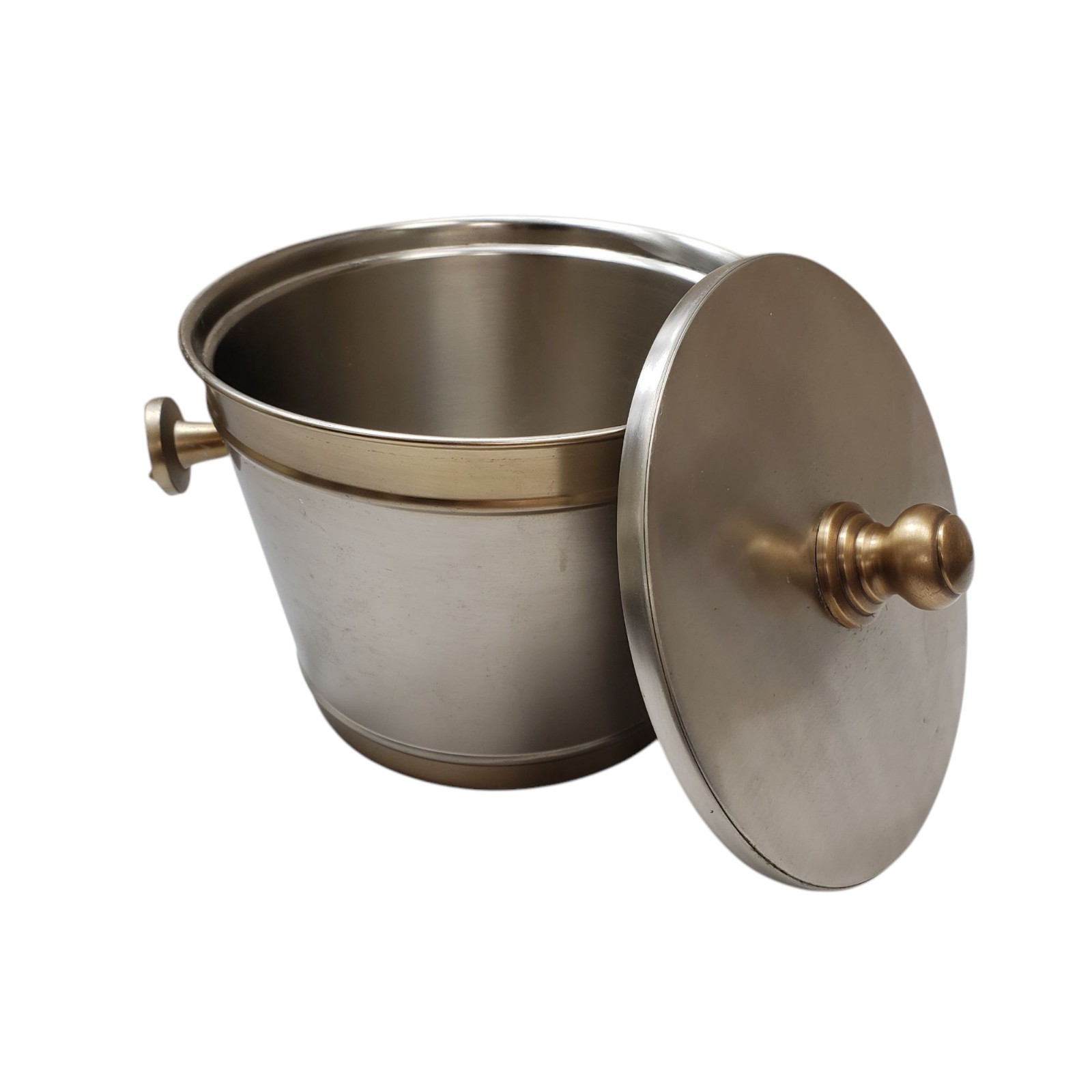 Pottery Barn Vintage Wine Champagne Ice Bucket Cooler & Lid Brush Silver Bronze
