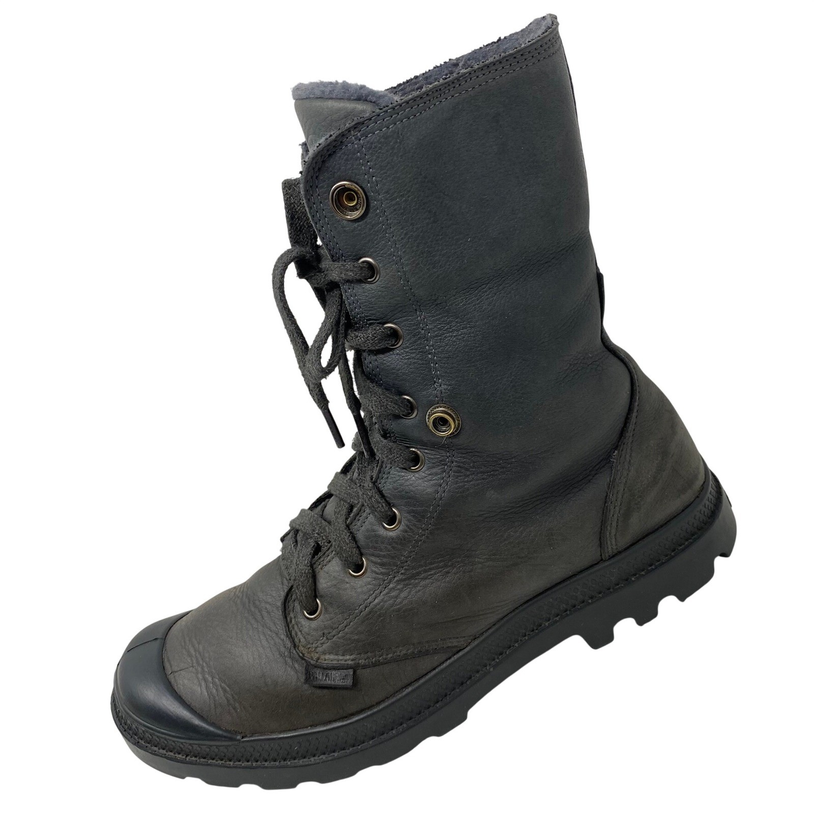 Palladium Mens 9.5 Combat Boots Grey Waterproof Leather Shearling Baggy