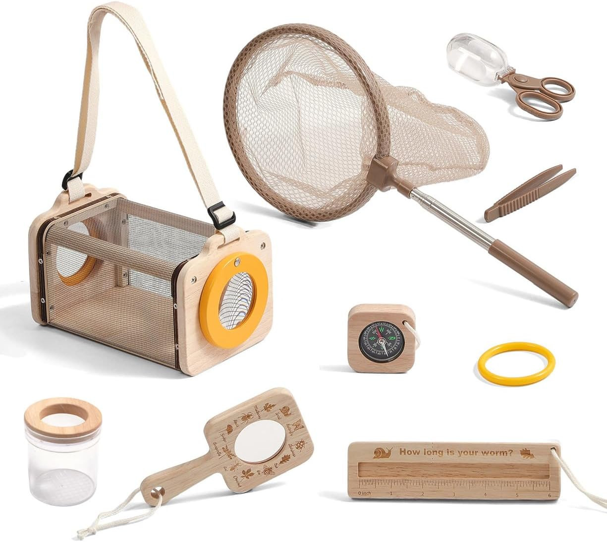 Montessori Wooden Bug Catcher Kit for Kids - 8-In-1 Outdoor Explorer Set with Ha