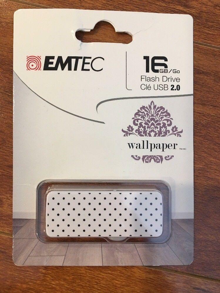 Emtec Flash Drive Wallpaper 16 GB Storage White Polkadot USB 2.0 FREE SHIPPING