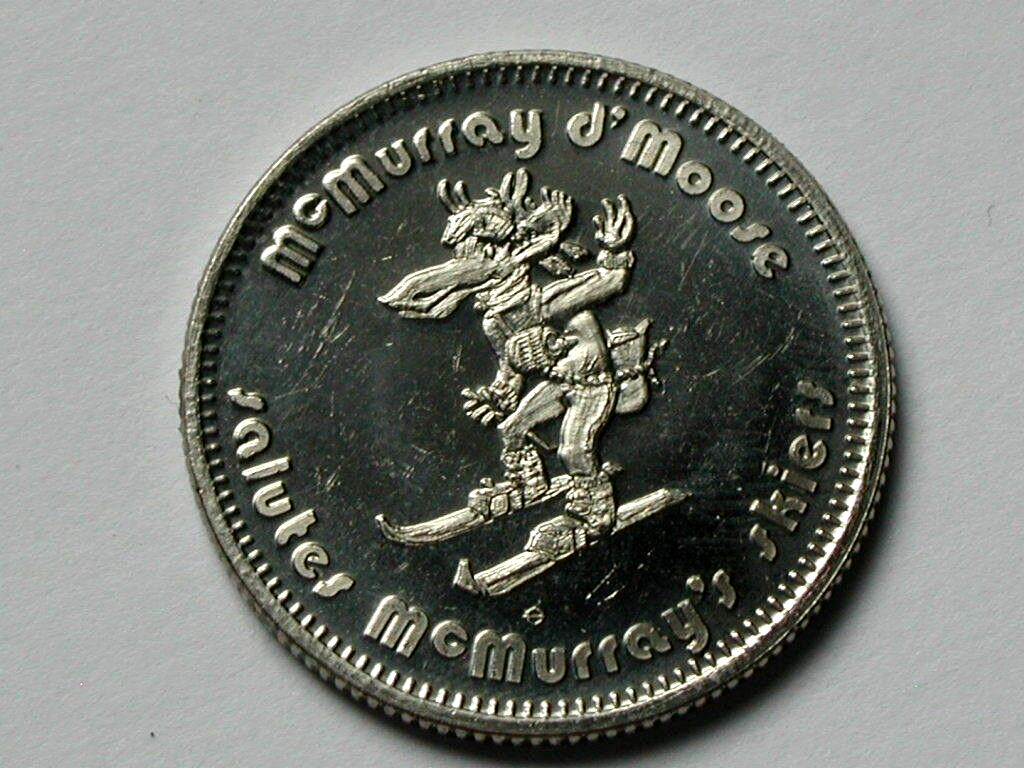 Fort McMurray Alberta CANADA 1979 Trade DOLLAR Token with Moose Mascot as Skier