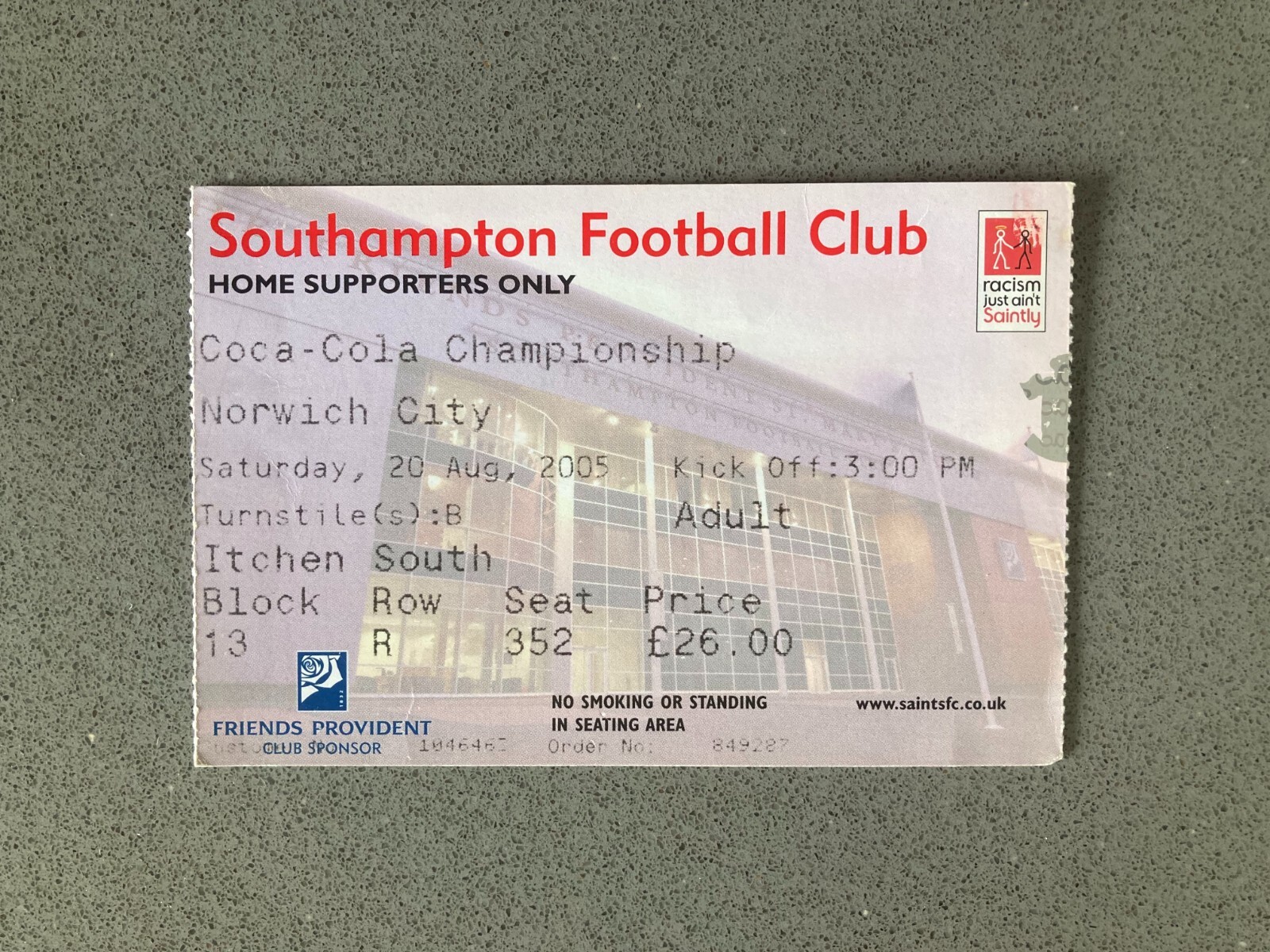 Southampton v Norwich City 2005-06 Match Ticket
