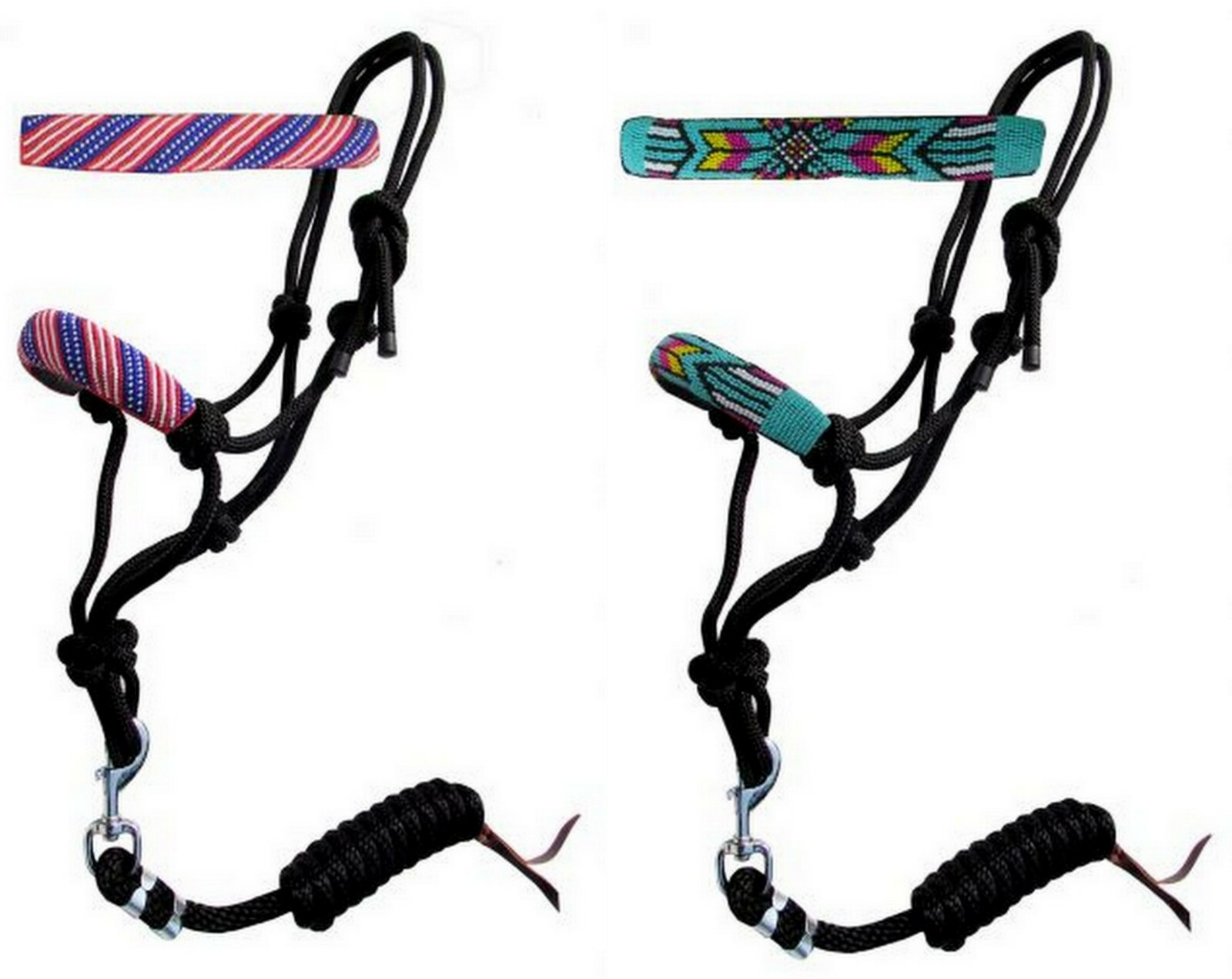 Western Horse Fancy Cowboy Knot Beaded Nose Horse Halter w/ Matching Lead Rope