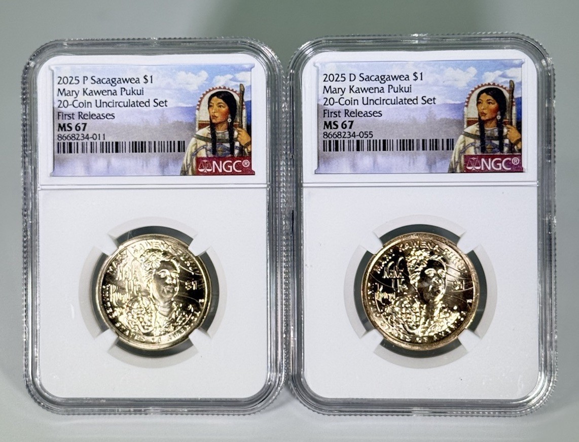 2025 P & D Mary Kawena Pukul Native Sacagawea $1 Dollar NGC MS 67 First Releases