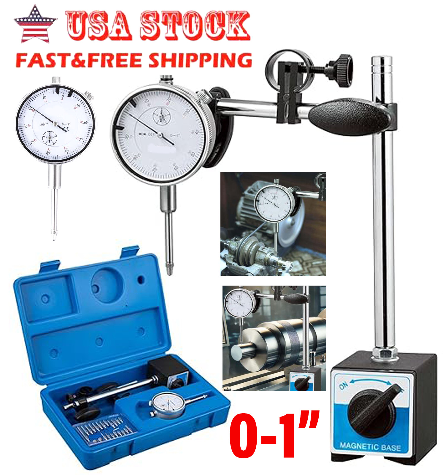 Dial Indicator with Magnetic Base 140lbs Magnetic Base with Fine Adjustable Kit